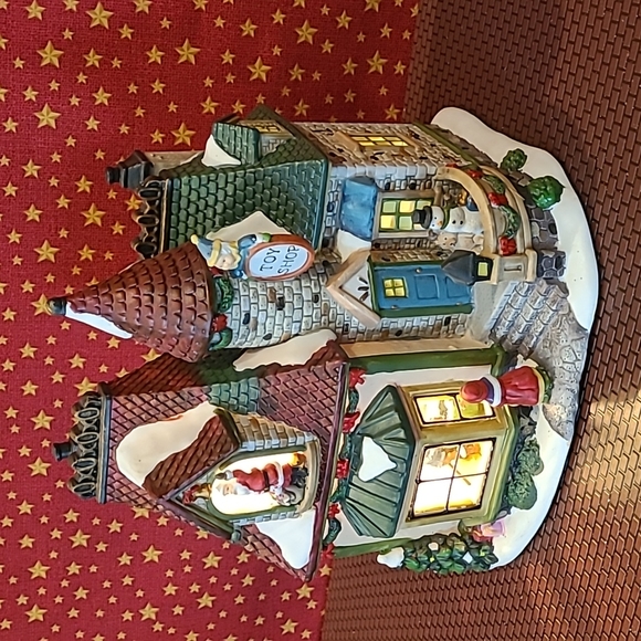 Enchanted Forest Village Santa's Lighted Glass Window Toy Shop - Picture 3 of 11